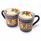 10 oz Set of 2 Orange Blue Ceramic Coffee Cups with Textured Handle Microwave Dishwasher Safe